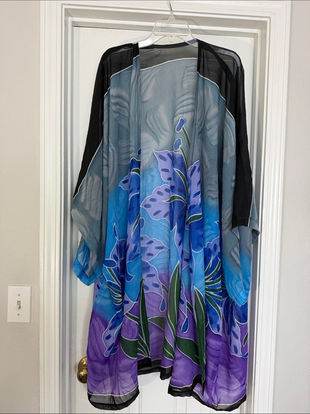 Sheer Floral Kimono Cardigan - Blue & Purple
